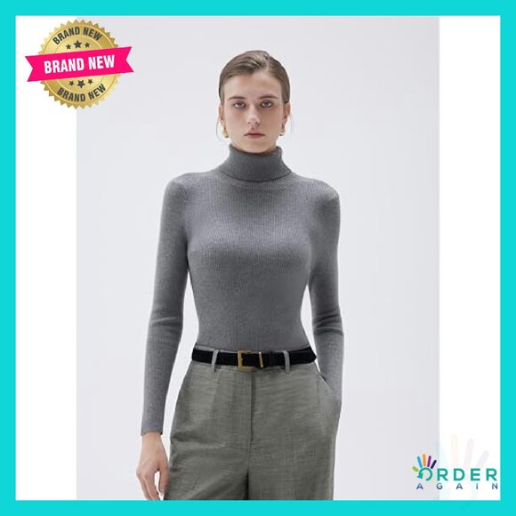 Cashmere Blend Turtleneck Sweater Classic Elegant Minimal Chic Winter Thermal - Picture 5 of 8